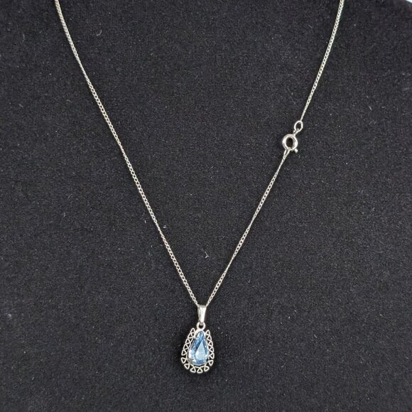 Vintage Sterling Blue Rhinestone Necklace - Picture 5 of 7